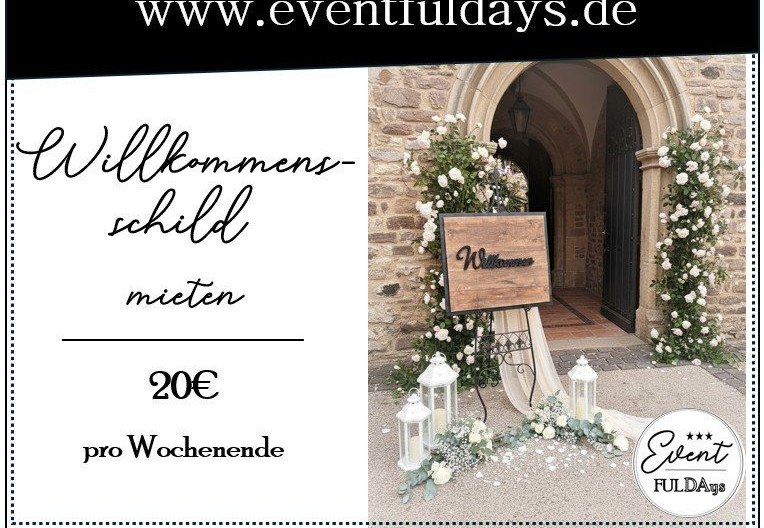 Schild Staffelei Willkommen Deko mieten in Fulda – für die Hochzeit