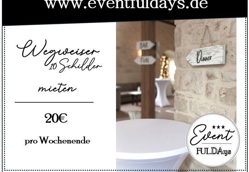 Hochzeitsdeko Schilder Deko Wegweiser mieten bei EventFULDAys