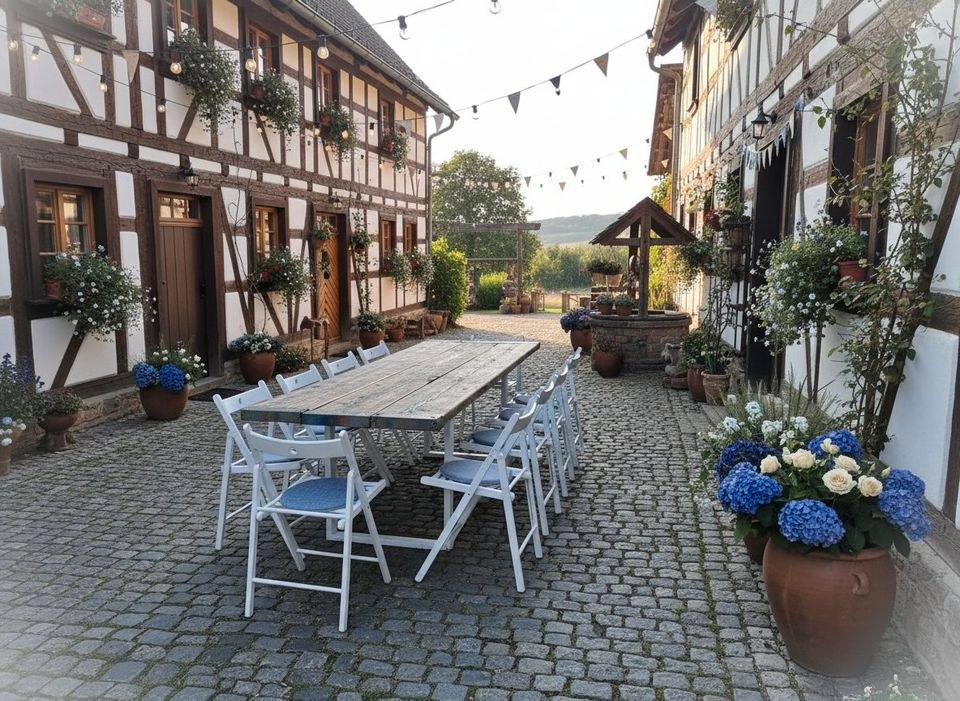 Tische Stühle Holz weiß Tisch mieten in Fulda – Sitzplätze für alle – 3