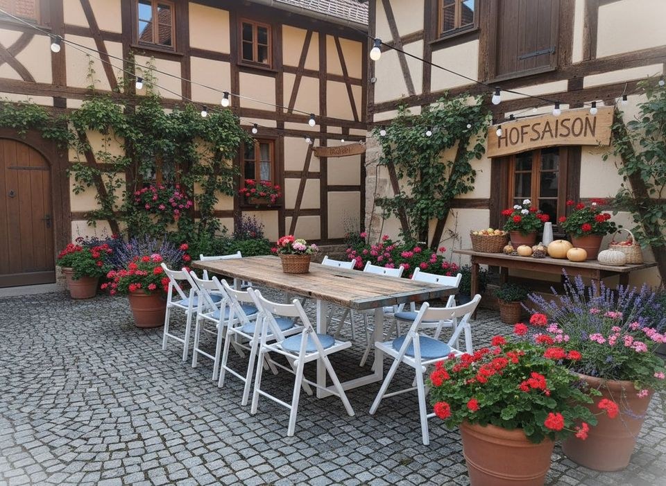 Tische Stühle Holz weiß Tisch mieten in Fulda – Sitzplätze für alle – 2