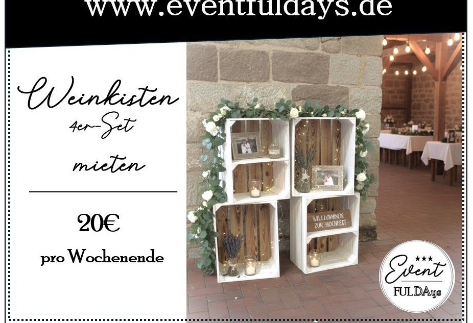 Hochzeitsdeko Weinkisten weiß Deko mieten in Fulda – für die Hochzeit