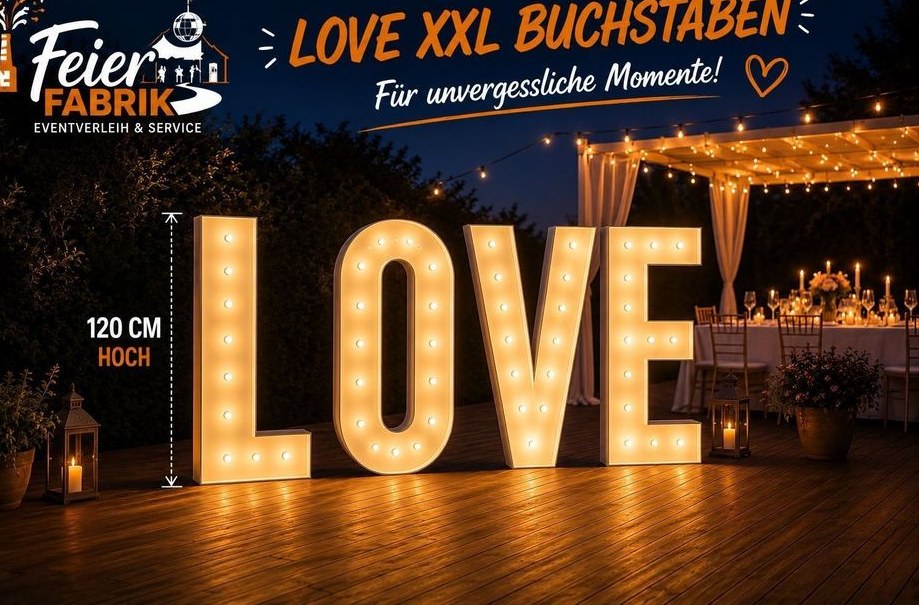 LOVE Leuchtbuchstaben XXL 120 cm Fest mieten in Weisenheim am Sand