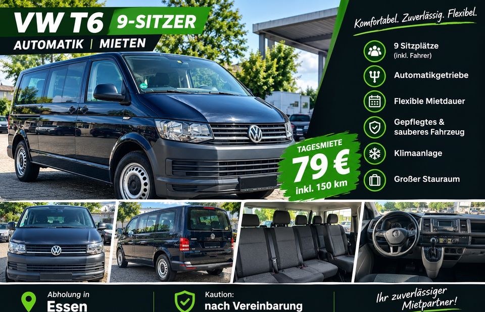 VW T6 9 Sitzer Automatik Bus Tag mieten in Essen – für Gruppe & Team