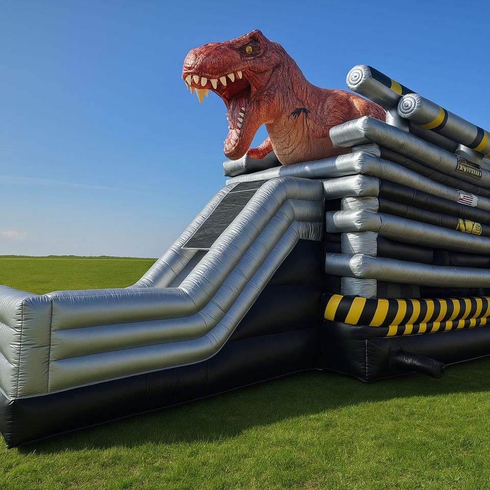 XL Hüpfburg Dino ist los mieten bei Eventservice Flo Zeltmann