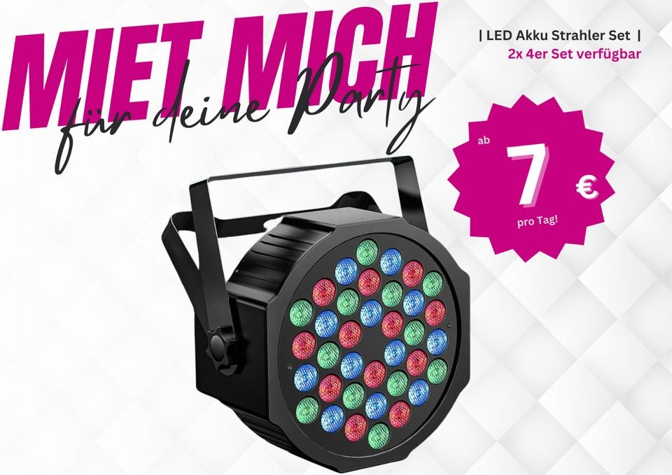 LED Akku Strahler 4er Set mieten bei T.F. – Atmosphäre auf Knopfdruck