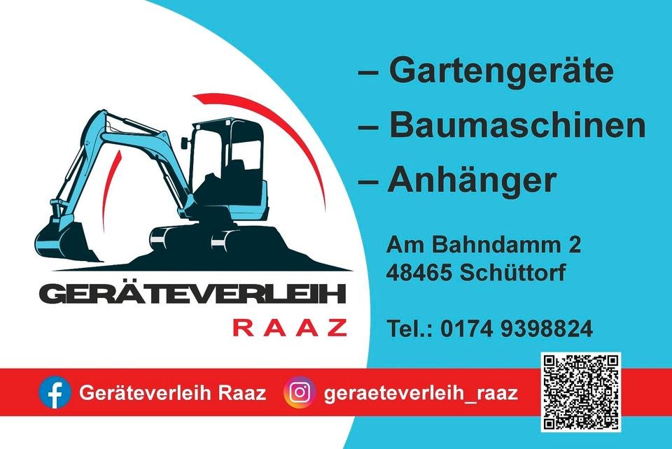 Mietservice Gartengeräte Baumaschinen Anhänger mieten in Schüttorf