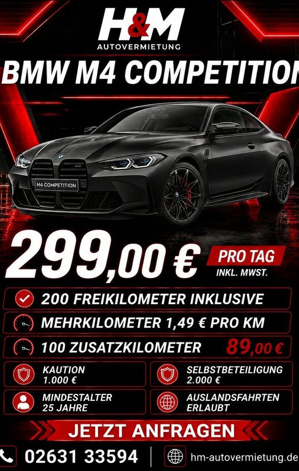 BMW M4 Competition mieten bei H&M Autovermietung – Fahrspaß auf Zeit