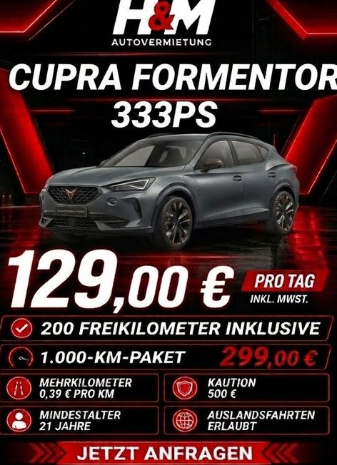 CUPRA Formentor VZ 333 PS mieten in Neuwied – Fahrspaß auf Zeit