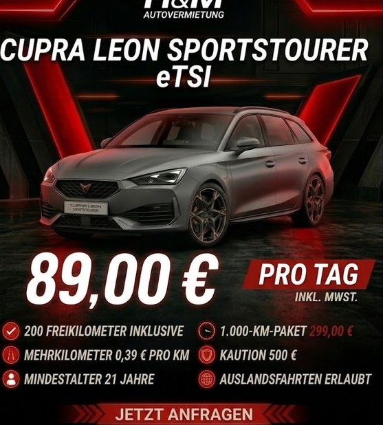 CUPRA Leon eTSI DSG mieten bei H&M Autovermietung – fair mieten