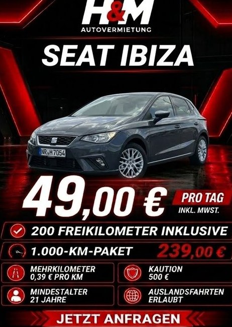 SEAT Ibiza mieten bei H&M Autovermietung – Zubehör statt Kauf