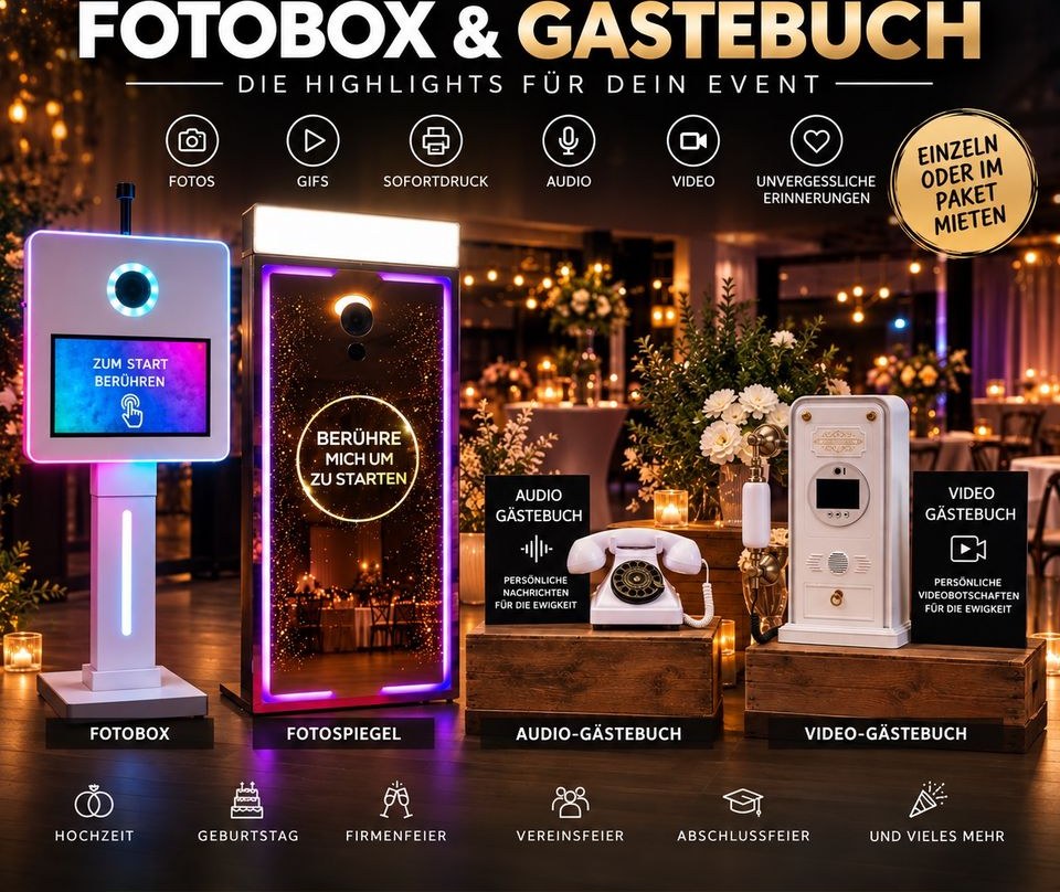 Fotobox Fotospiegel Audio Video Gästebuch N mieten in Ennigerloh
