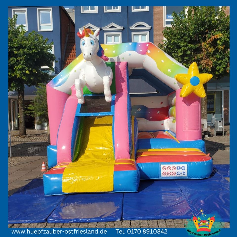 Einhorn Slide Combo Hüpfburg mieten in Aurich