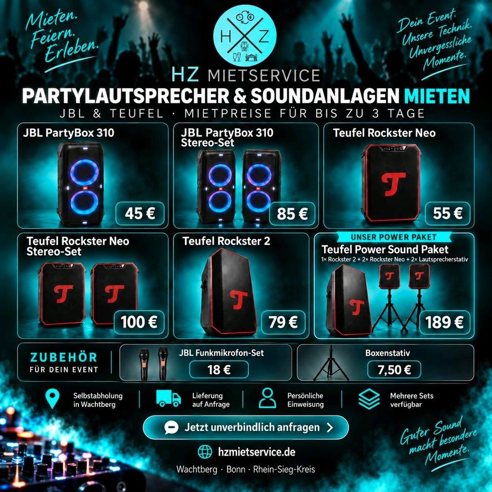 Teufel Rockster 2 Neo JBL PartyBox 310 PA Anlage mieten in Wachtberg