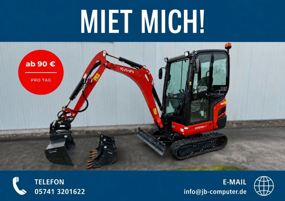 Minibagger Bagger Kubota 1,8t Powertilt mieten bei JB Vertrieb