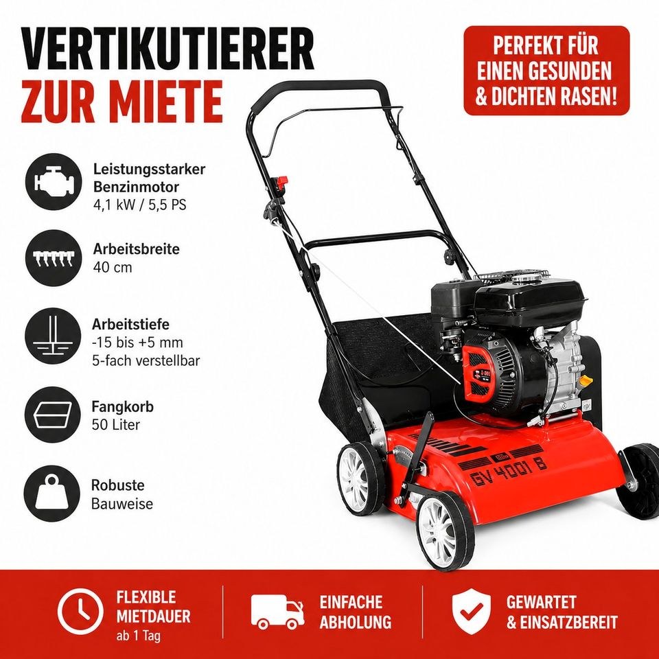 Vertikutierer Benzin 5,5 PS mieten bei Jo-Ro – für Garten & Grundstück