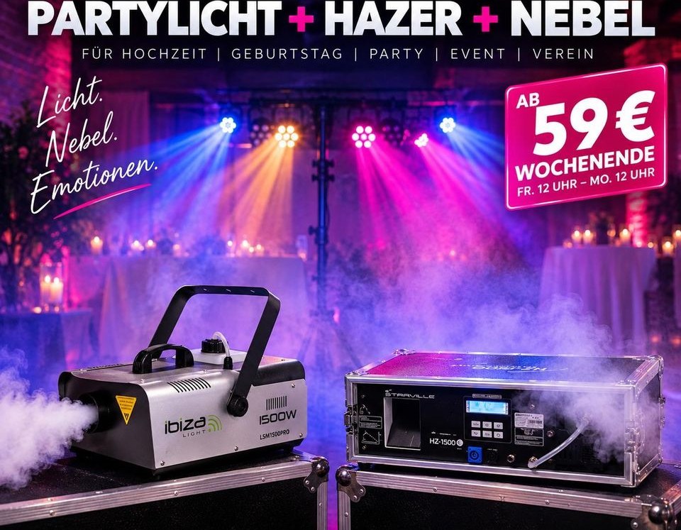 HAZER NEBELMASCHINE PARTYLICHT N mieten bei Katis Vermietservice