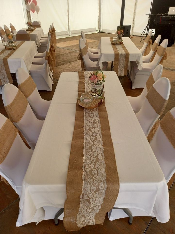 Tischläufer Jute Läufer Spitze Hochzeitsausstatt mieten in Elsterwerda