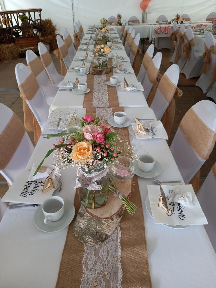 Tischläufer Jute Läufer Spitze Hochzeitsausstatt mieten in Elsterwerda – 2