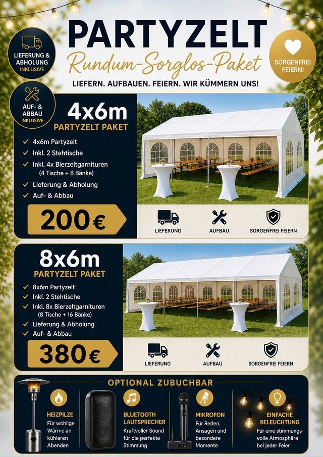 Partyzelt Zelt 4x6M 8x6M 4x12M weitere auf mieten bei MA-Tools – 4