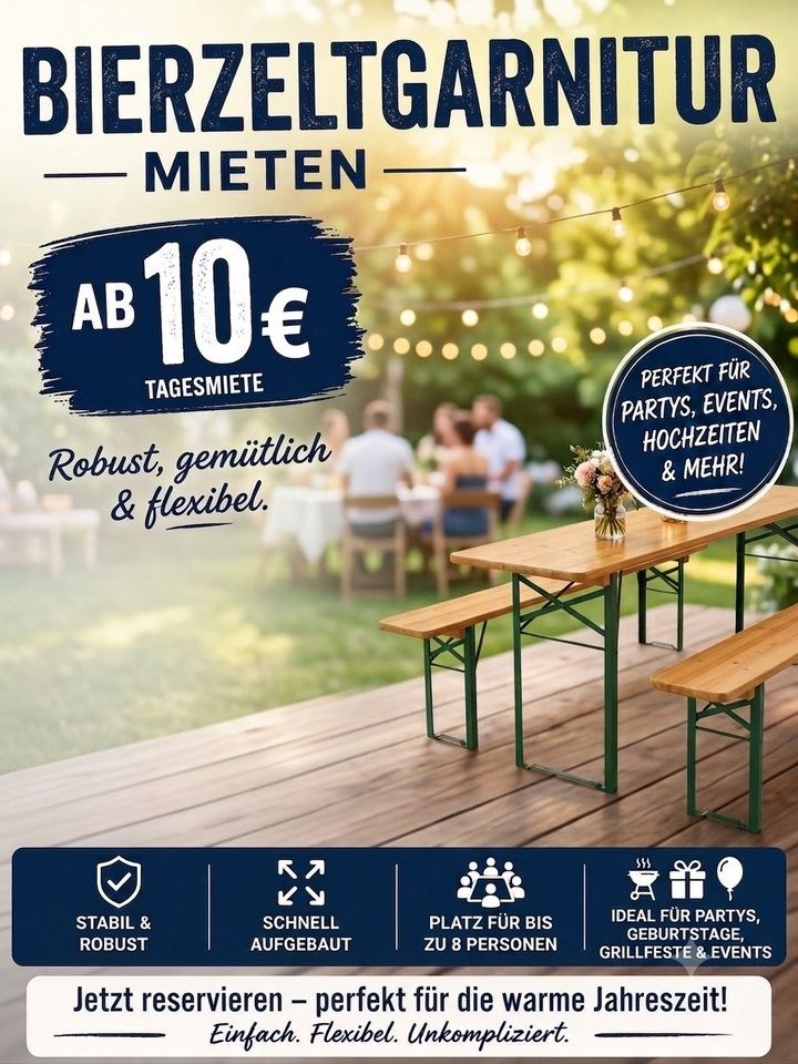Bierzeltgarnitur Bierbänke kühlbox stehtische mieten bei MA-Tools