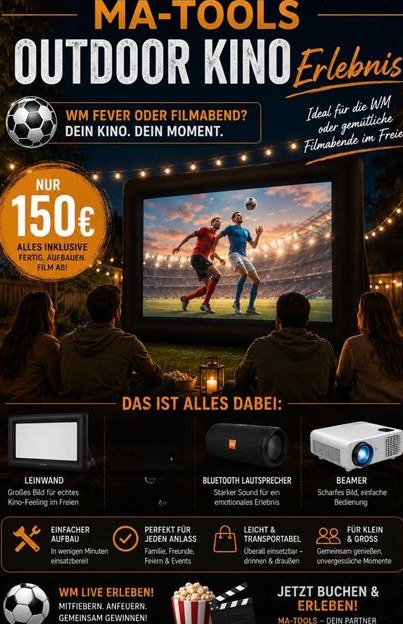 Heimkino Beamer Leinwand Lautsprecher mieten bei MA-Tools