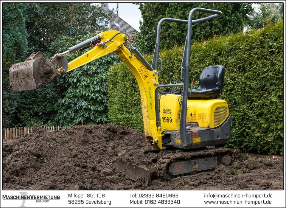 1 T Minibagger mieten in Gevelsberg – für Garten, Einfahrt & Fundament