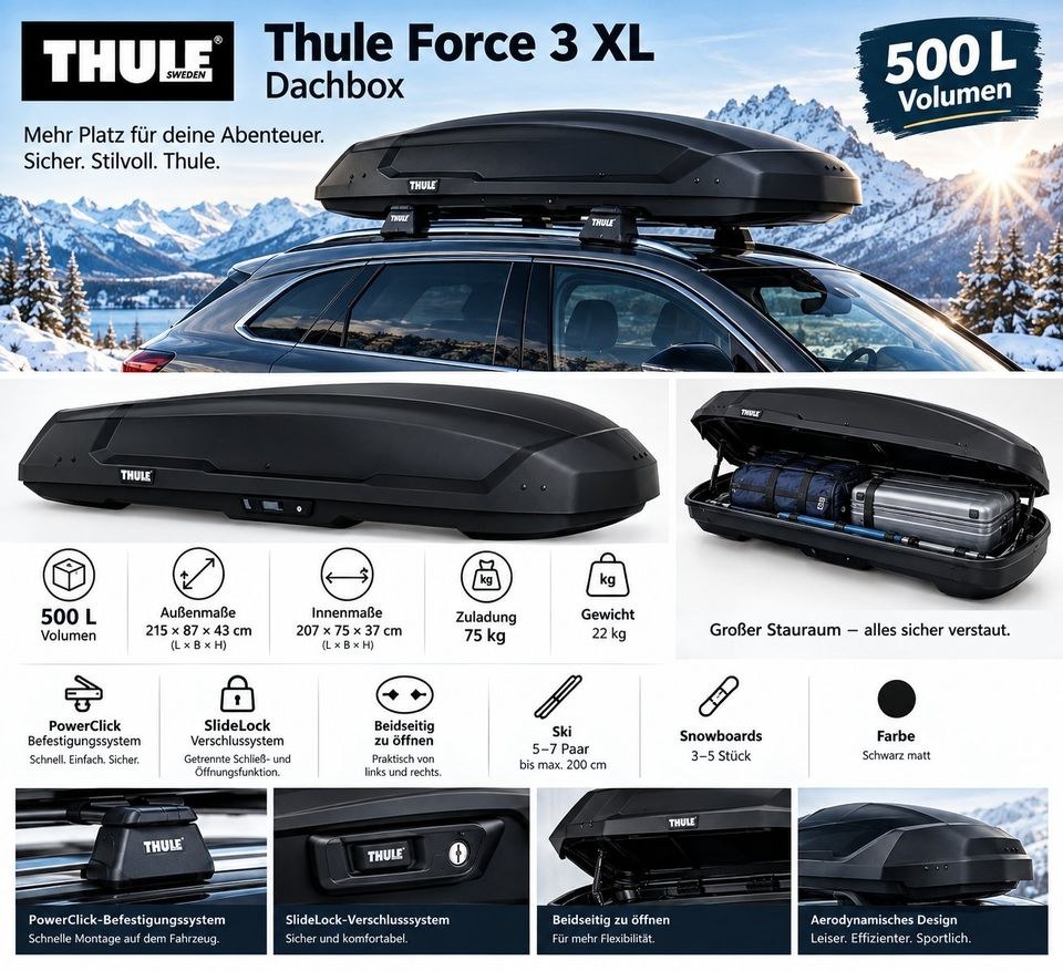 Thule Dachbox Force 3 XL 500l mieten in Langwedel – Zubehör statt Kauf