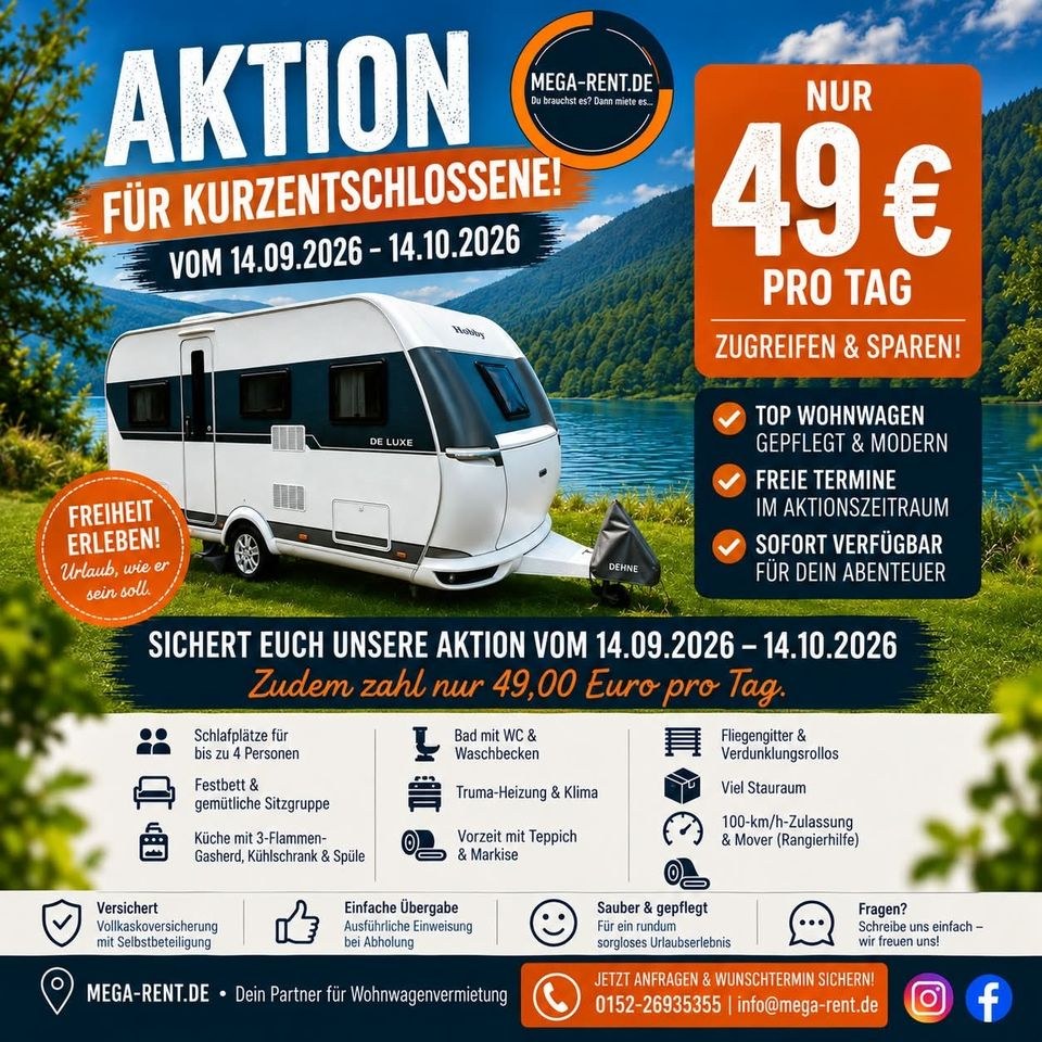 Wohnwagen mieten bei Mega-Rent – für den Campingurlaub