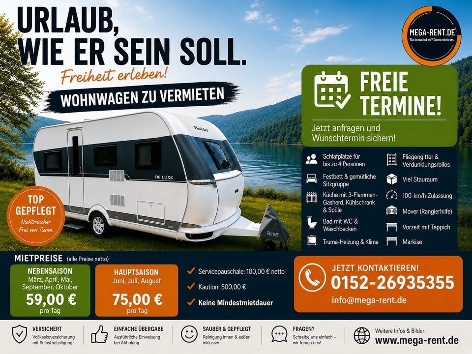 Wohnwagen Dein Urlaub deine Freiheit mieten bei Mega-Rent