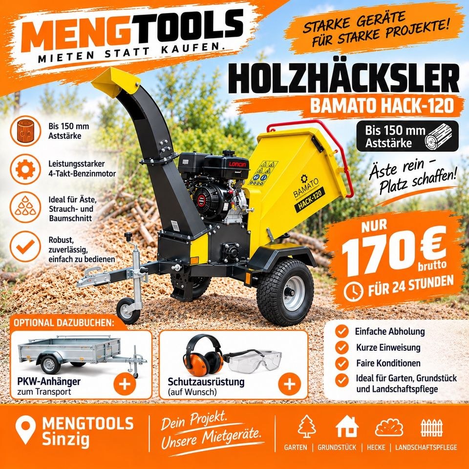 Holzhäcksler Schredder 150mm Astdurchmesser 24h mieten bei MENGTOOLS – 4