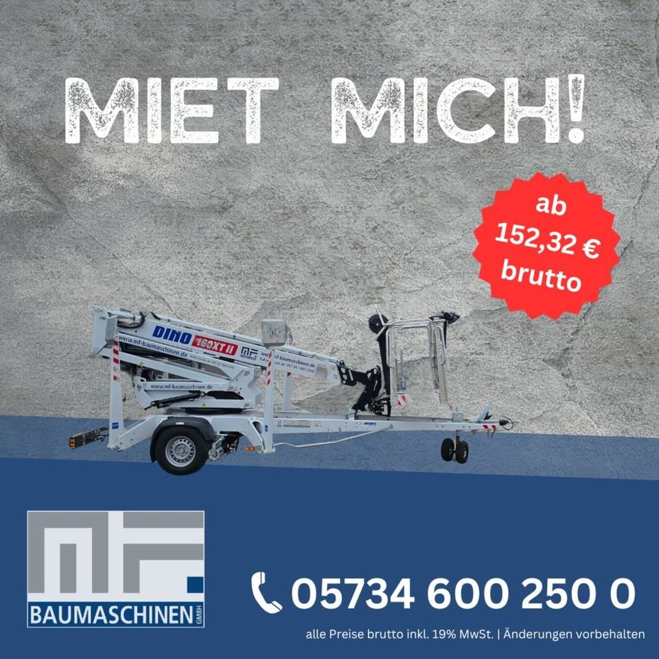 Anhängerbühne 13,5 m max Arbeitshöhe mieten bei MF Baumaschinen