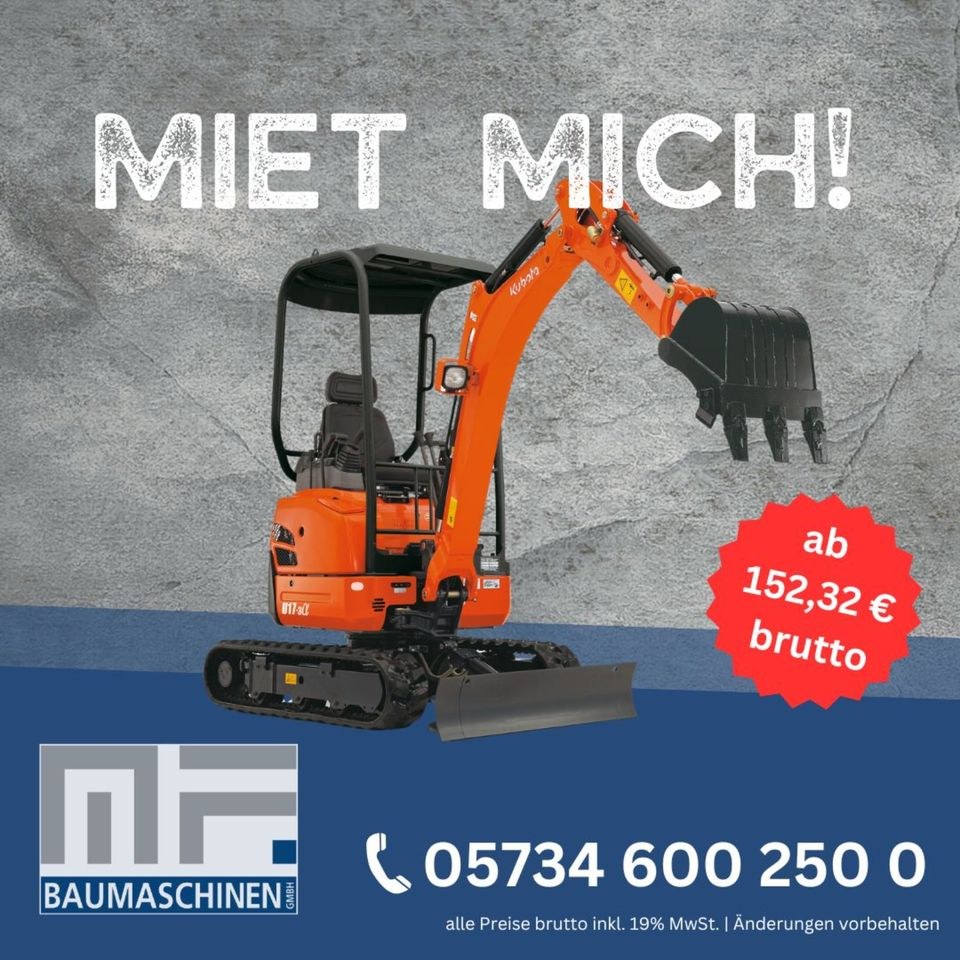 Kubota U17 3a Minibagger 2,0 t Hybrid Antrieb mieten in Bad Oeynhausen