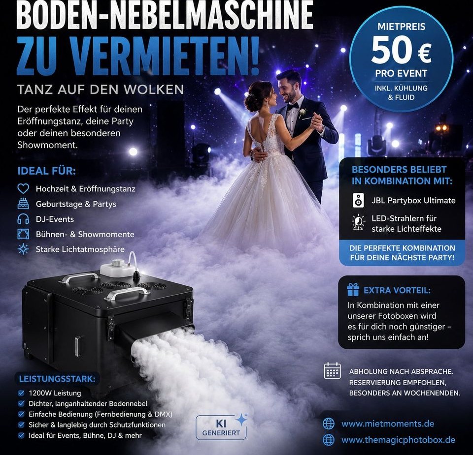 Boden Nebelmaschine Tanzen wie auf Wolken mieten in Eppelborn