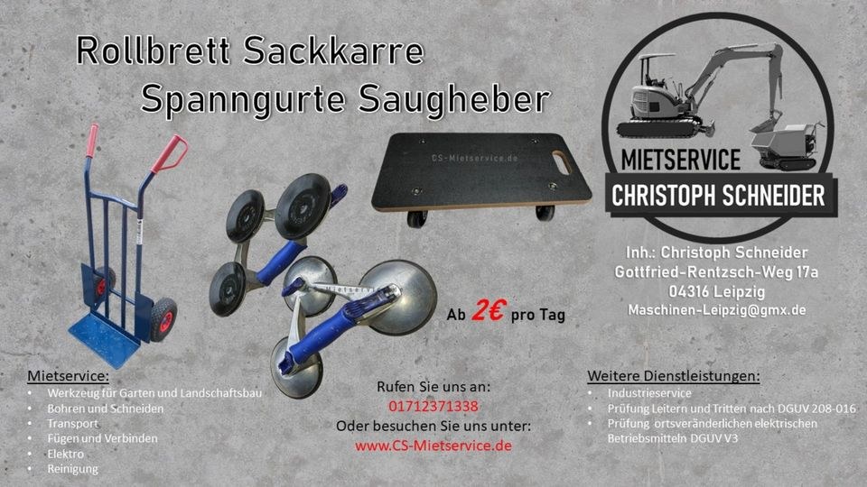 Rollbrett Sackkarre Saugheber Spanngurte mieten in Mölkau
