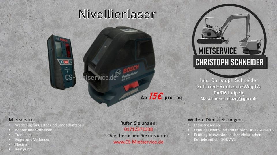 Nivelierlaser Stativ Messlatt Kreuzlinienlaser mieten in Mölkau