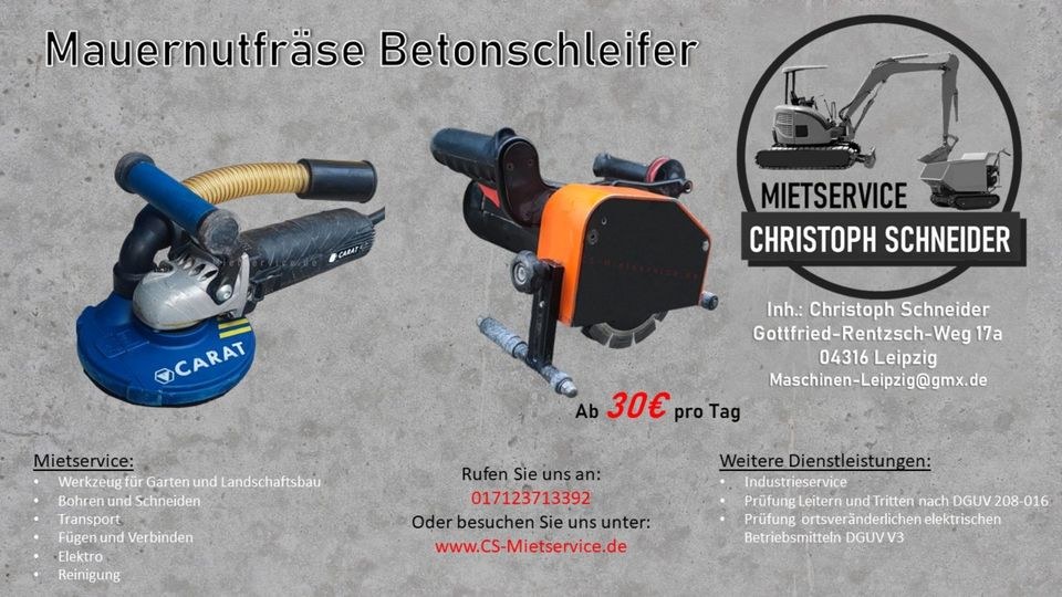 Betonschleifer Mauernutfräse mieten in Mölkau – für Fundament & Mauer