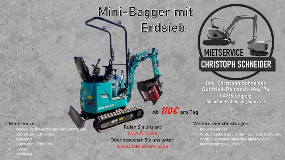 Minibagger Microbagger Erdsieb Rollsieb 1t mieten in Mölkau – 2