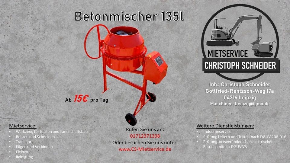 Betonmischer 135L 230V mieten in Mölkau – für Fundament & Mauer
