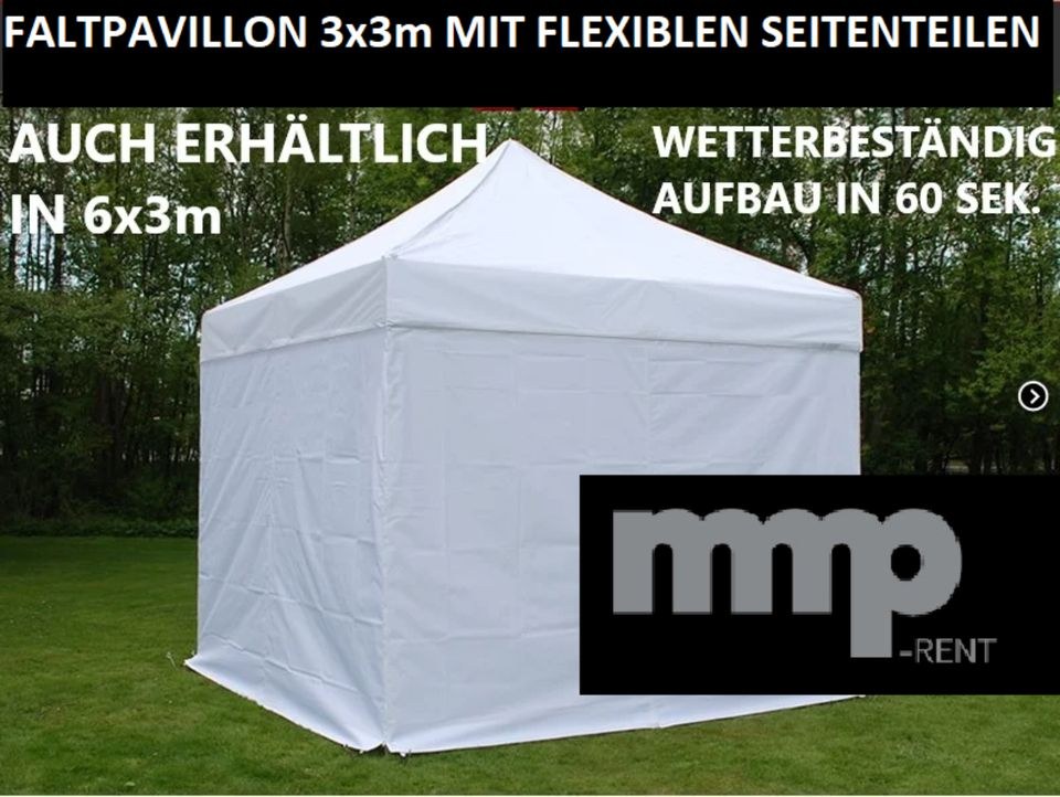 Faltzelt 3x3m Pavillon wasserdicht Seitenwände mieten bei MMP-Rent