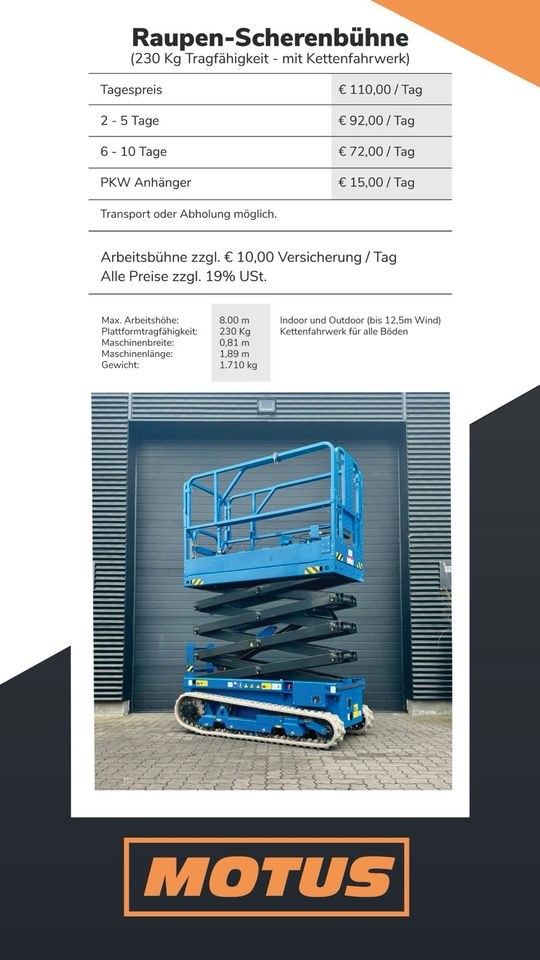 8m Raupen Scherenbühne mieten bei Motus Rental – für Montage & Fassade – 2