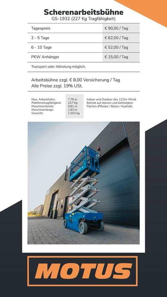 8m Arbeitsbühne mieten bei Motus Rental – für Montage & Fassade – 2