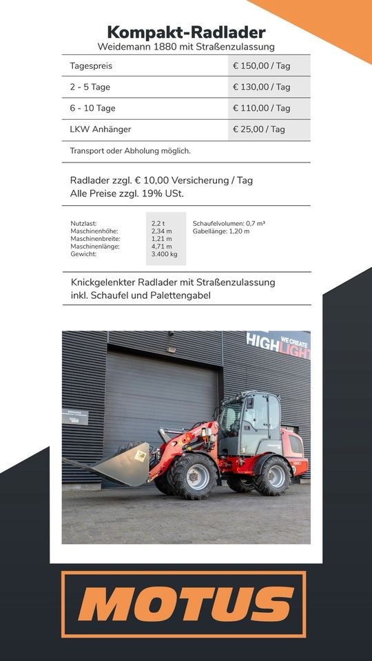 Weidemann 1880 Radlader mieten bei Motus Rental – 2