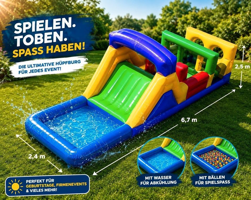 Hüpfburg Wasser Parcours Rutsche Highlight mieten bei MyRento