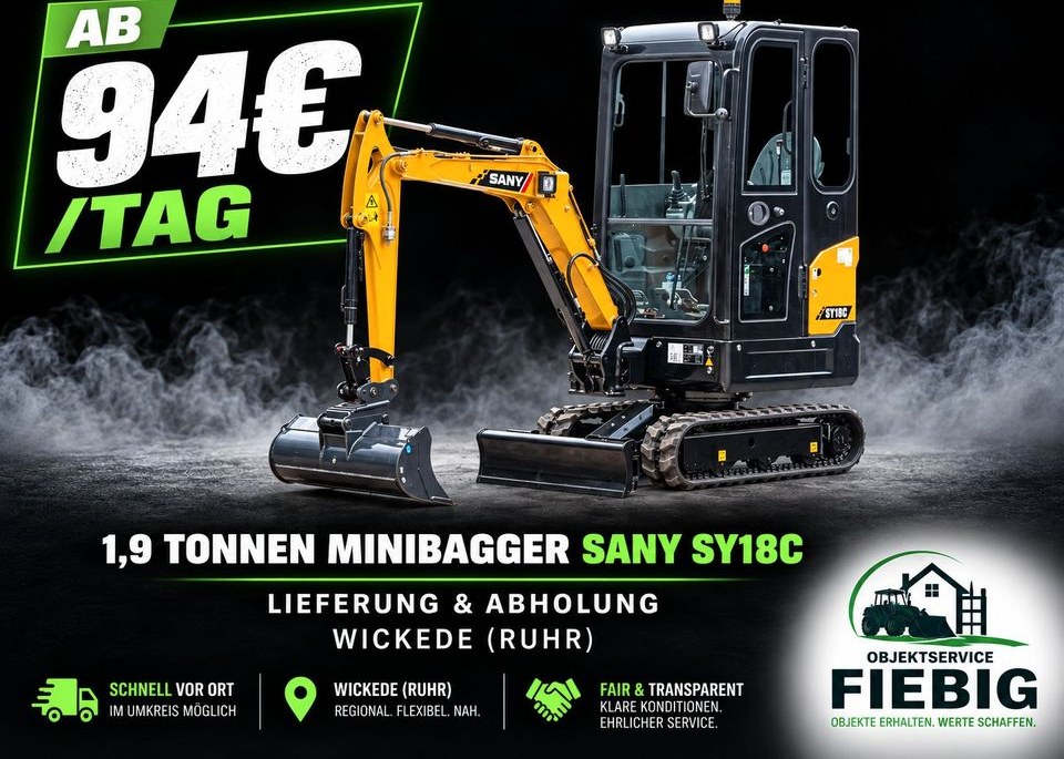 Bagger Minibagger SANY 1,9 Tonnen Lieferung mögl mieten