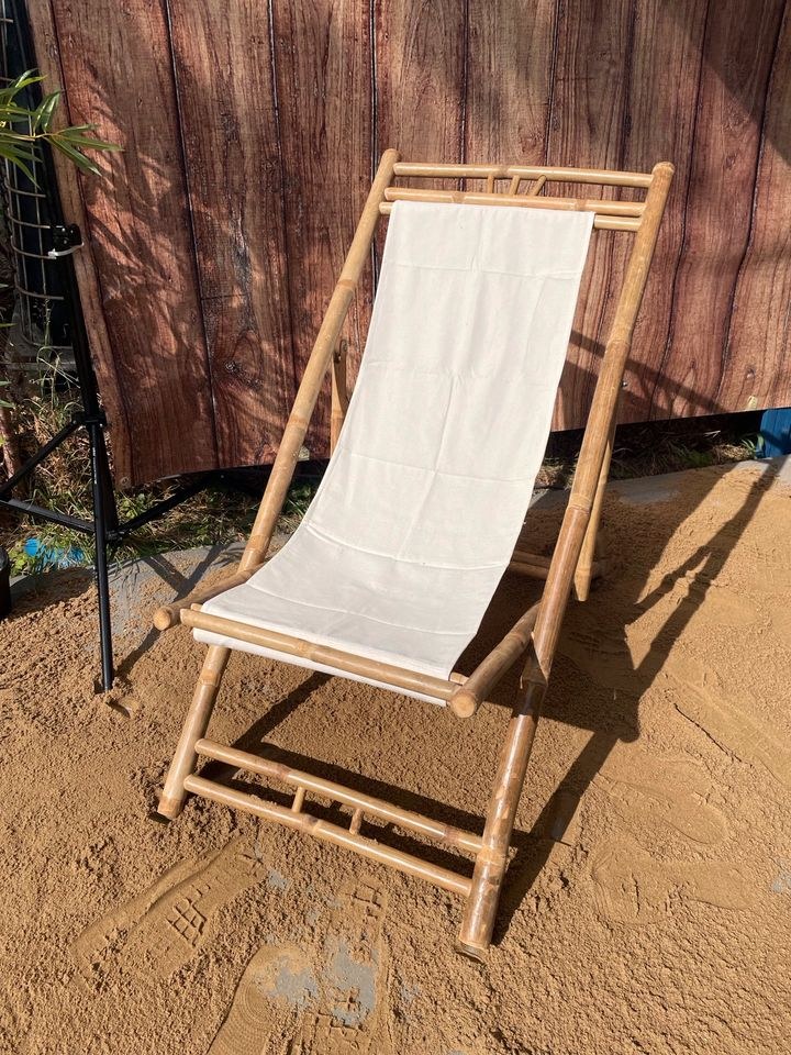 Strandliegen rosa Creme Farbe Bambuslieg mieten bei Party DJ Fabrik" – 2