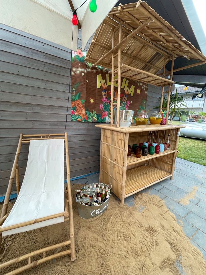 Strandliegen rosa Creme Farbe Bambuslieg mieten bei Party DJ Fabrik" – 4
