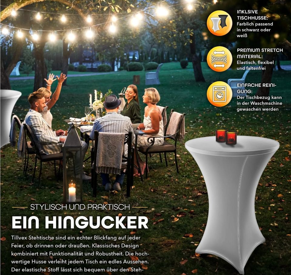 Gastro Stehtische rund Ø70cm weiß Hussen mieten bei PlanSound – 2