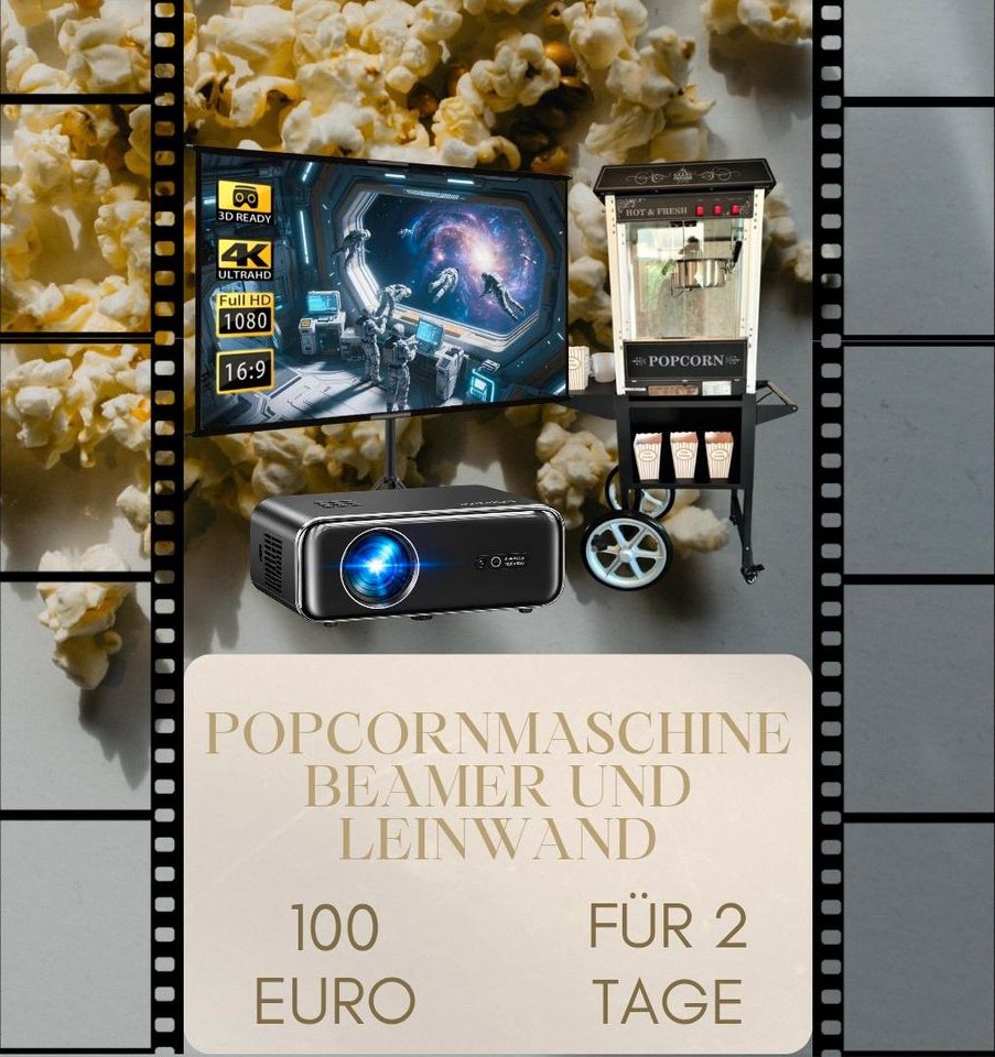 Beamer Leinwand Popcornmaschine Heimkino mieten bei Rentbee