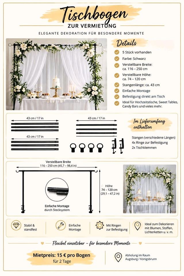 Tischbogen Dekoration Candy Bar mieten bei Rentbee – für die Hochzeit – 2