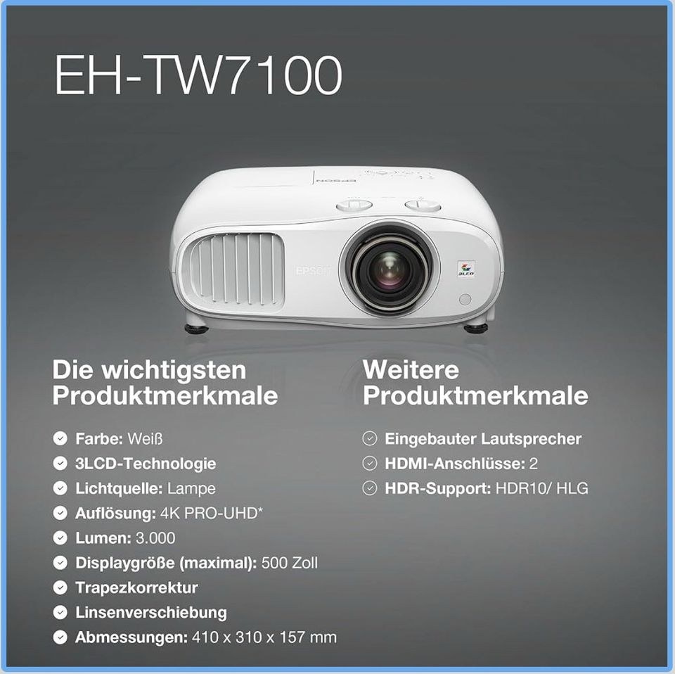 Beamer Epson TW 7100 auf Rechnung 12,7m mieten in Leipzig, Südvorstadt